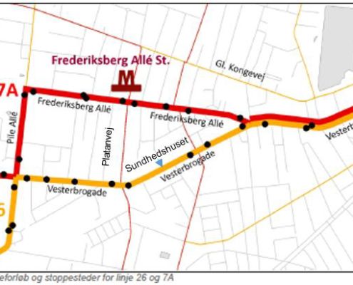 Linje 26 og 7A forelåset rute